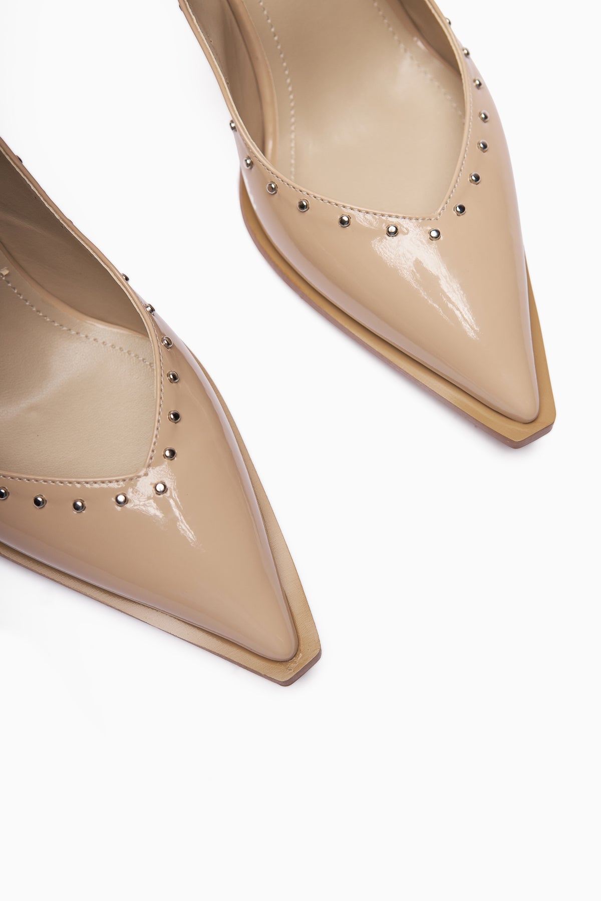 Nuria Nude Patent Leather Pointed Toe Strap Sandals for Women