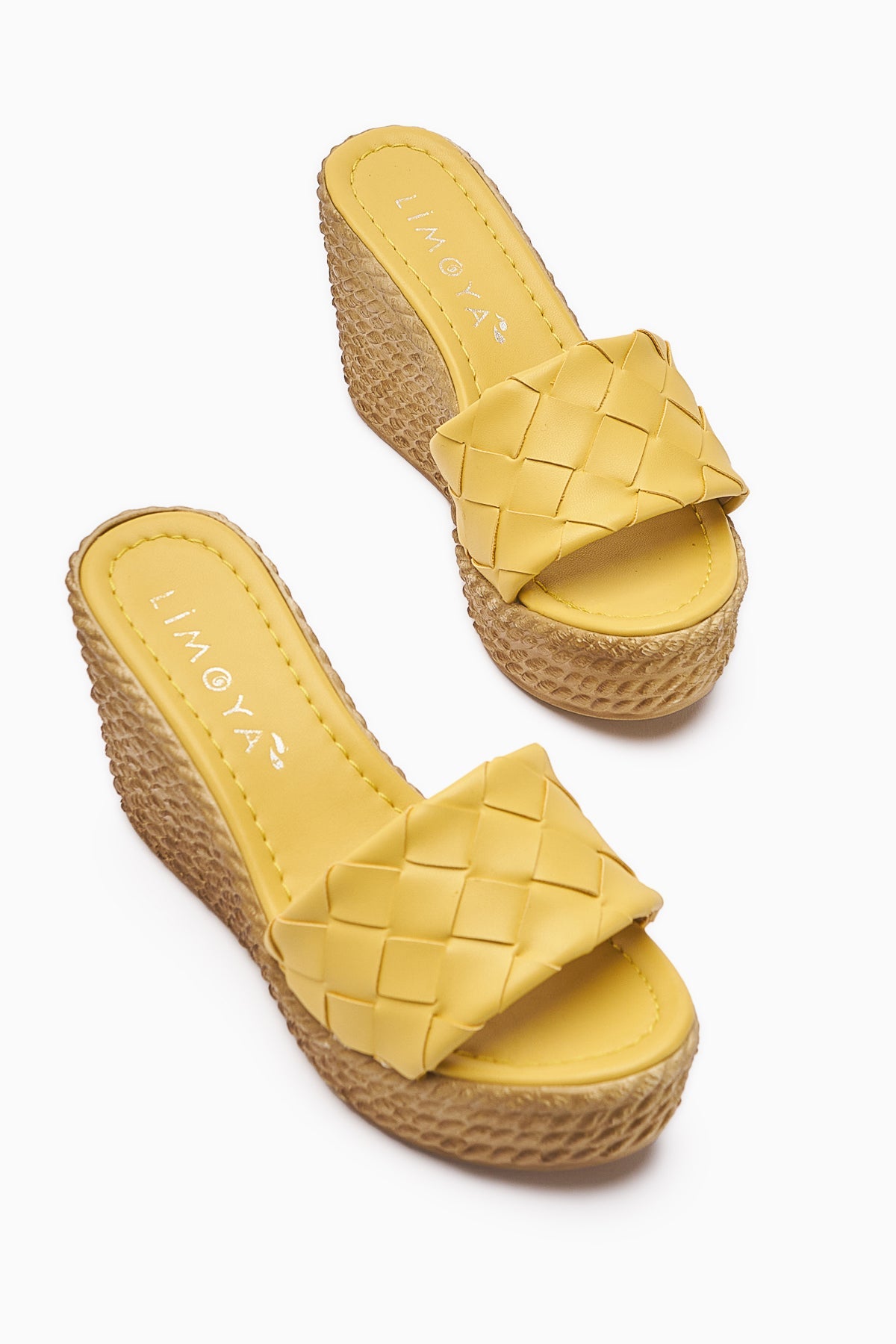 Zoie Lemon Woven Strap Platform Heel Slippers