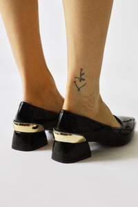 Alica Black Patent Leather Pointed Toe Pumps with Gem Details