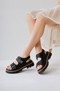 Ninia Black Thick Strap Sandals