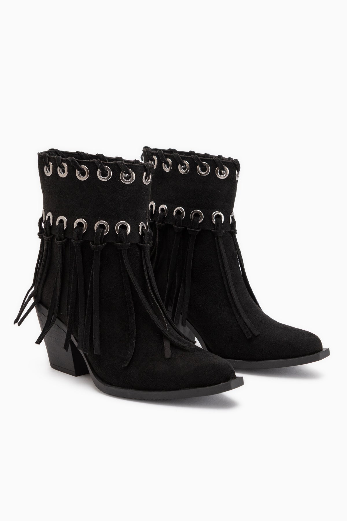 Nessa Black Suede Fringed Thick Heeled Women’s Cowboy Boots
