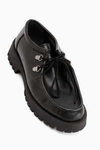 Trudy Black Lace-Up Thick Sole Women’s Loafer