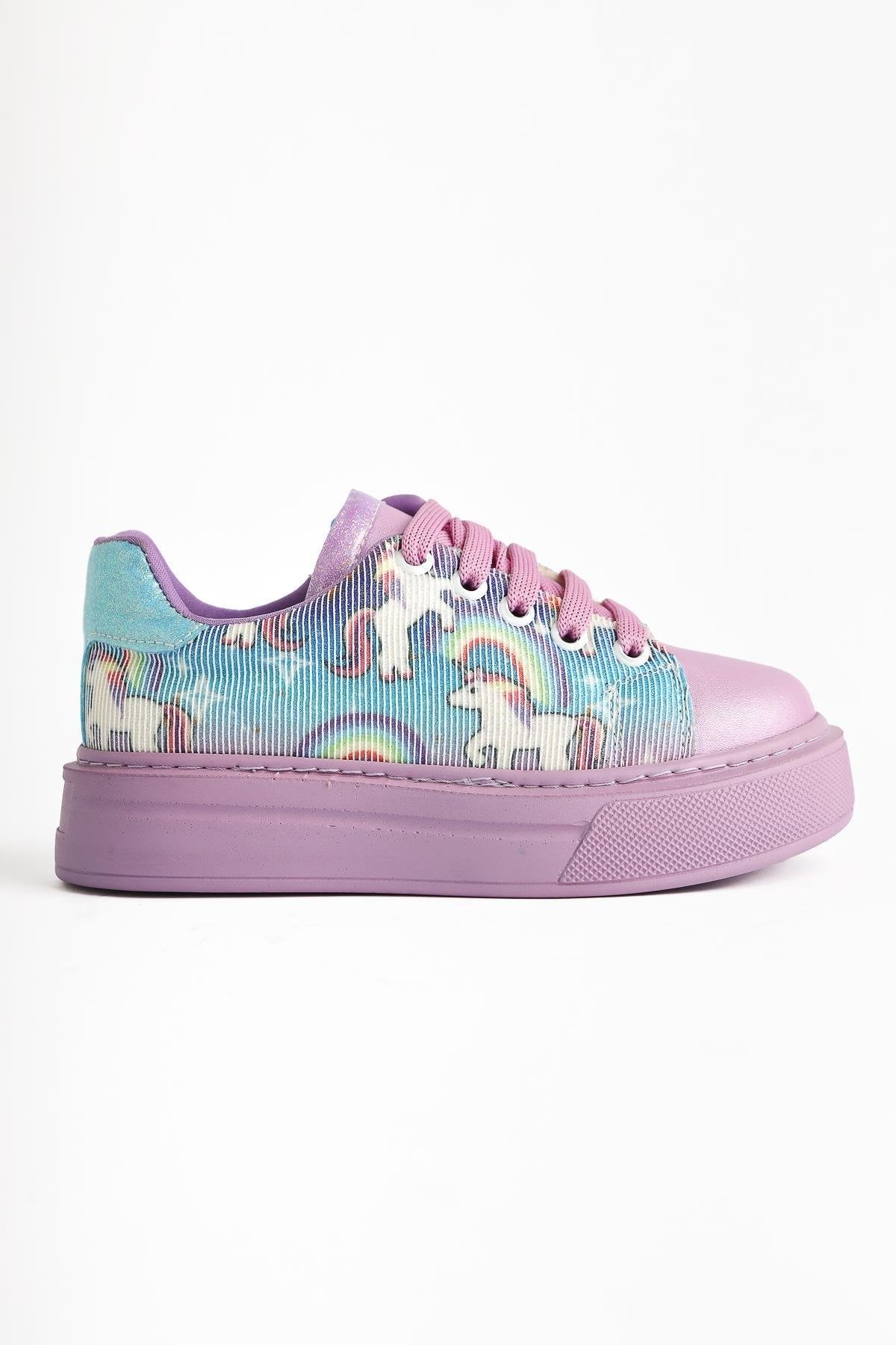 Kenia Lilac Unicorn Printed Kids' Athletic Shoes