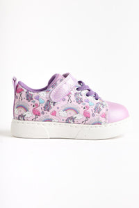Elmy Lilac Striped Character Print Lace-Up with Velcro Detail Baby Athletic Shoes
