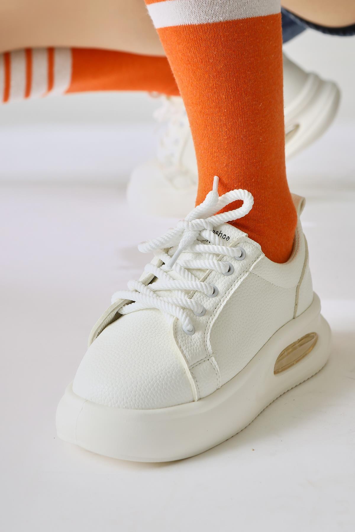 Loura Ecru Leather Patterned Sneakers with Cool Sole