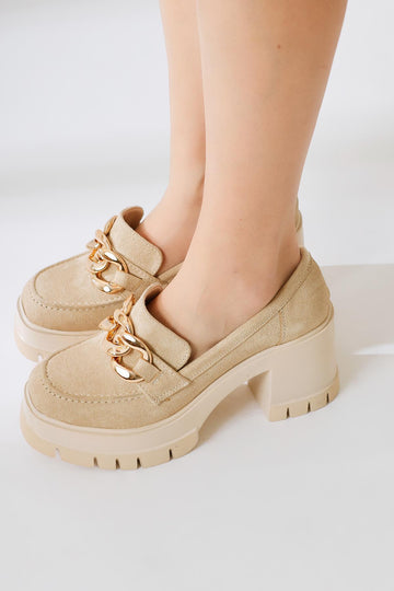 Chanpen Beige Suede Buckle Detail Platform Casual Shoe