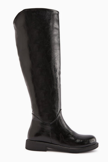 Henni – Black Wide-Calf Knee-High Boot (Women)