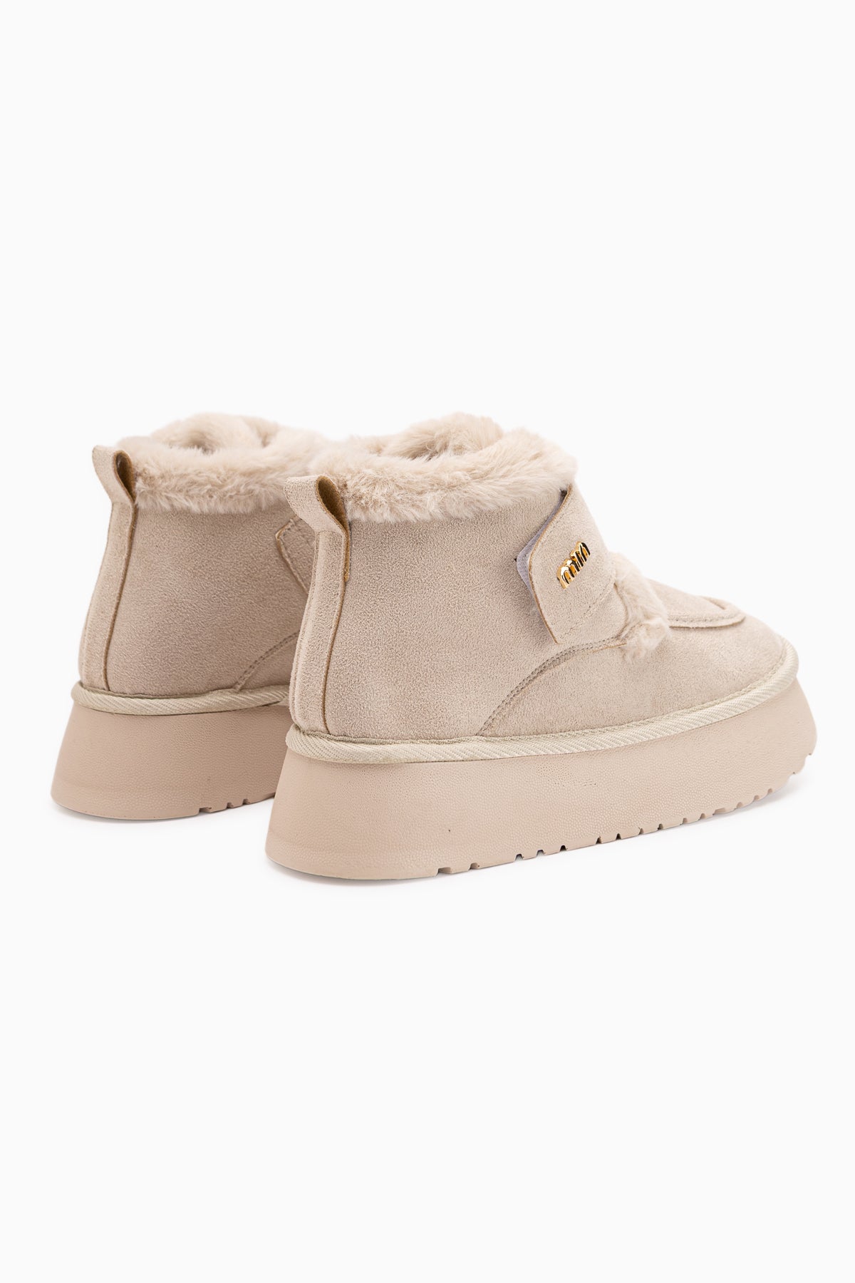 Celia Beige Suede Fur Thick Sole Women’s Boots