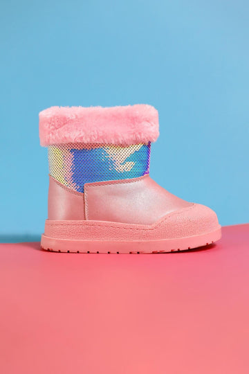 Hanne Pink Sequined Fur-Lined Kids' Boots