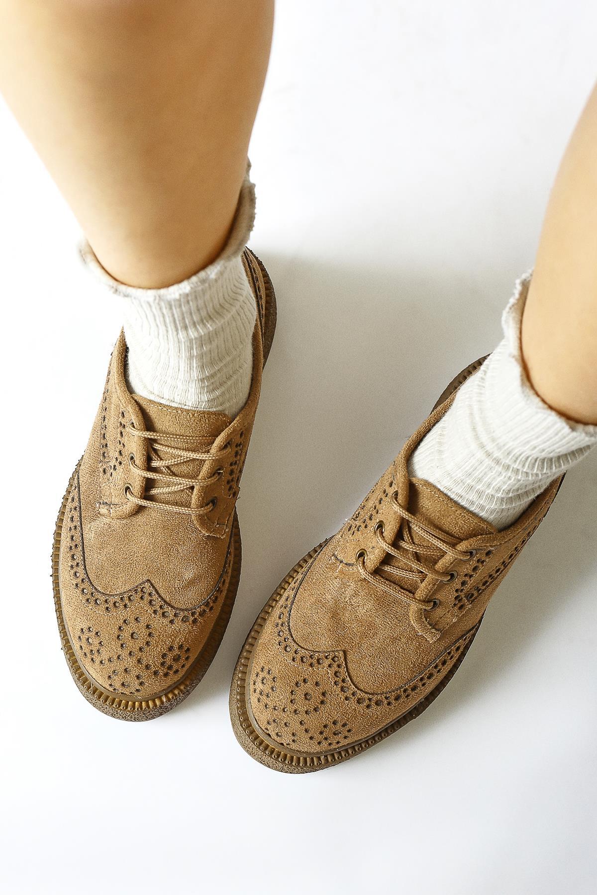 Rossy Mink Suede Oval Toe Laser Cut Casual Shoe