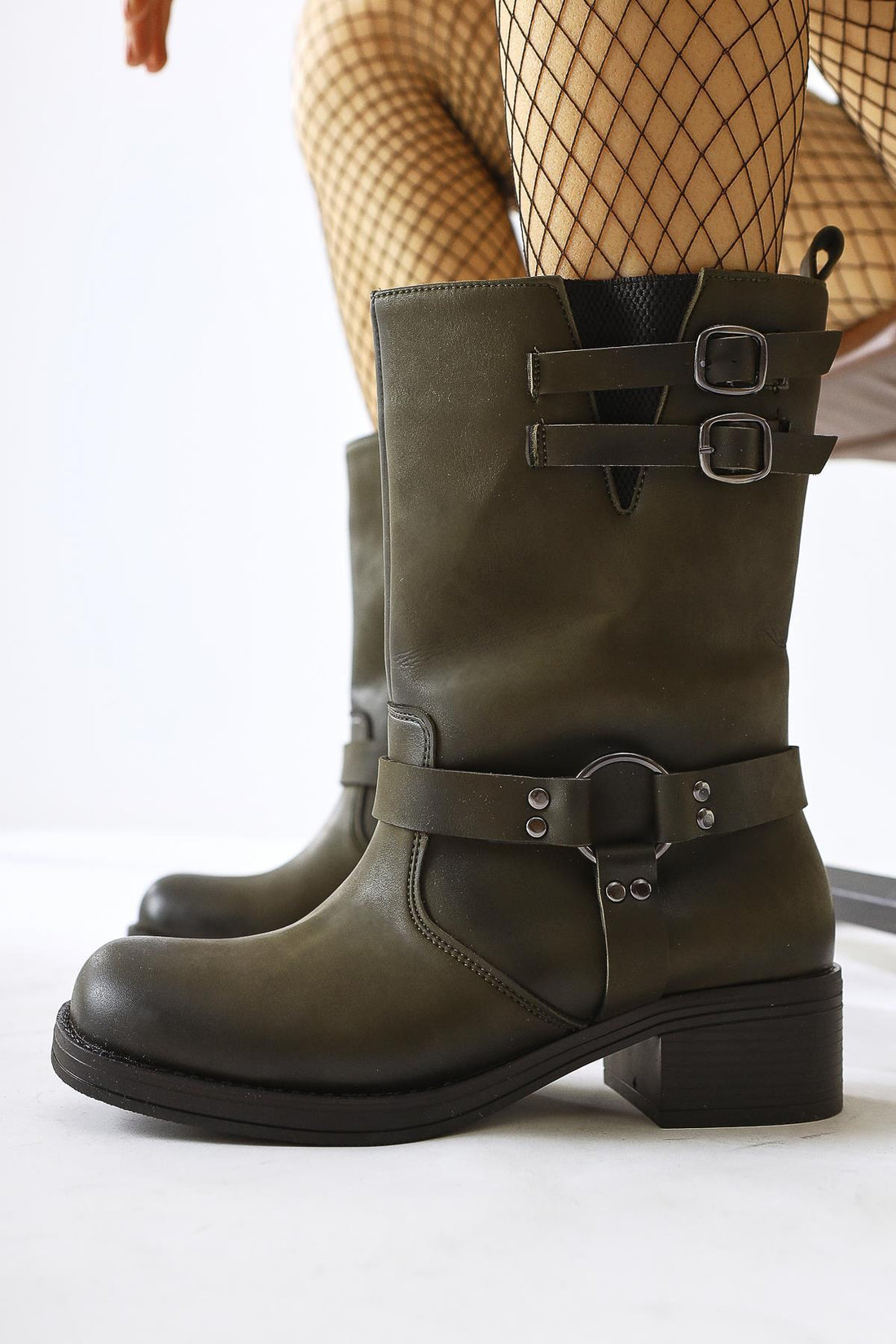 Maggie – Olive Buckle-Detail Elasticized Long Pull-On Boot (Women)