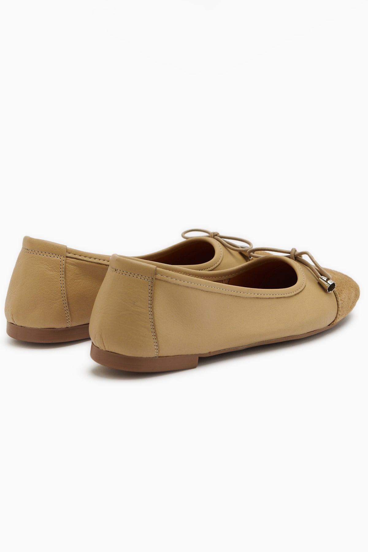Anjela Genuine Leather Beige Bow Detailed Women’s Ballet Flats