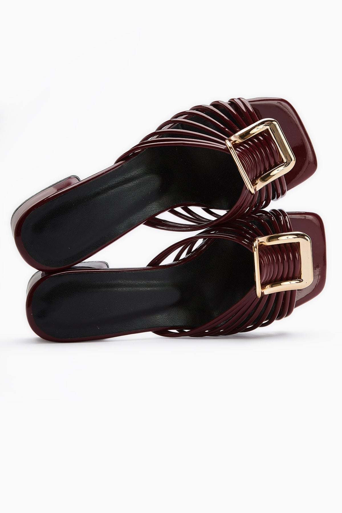 Greta – Burgundy Patent Buckle-Detail Low-Heel Slide (Women)