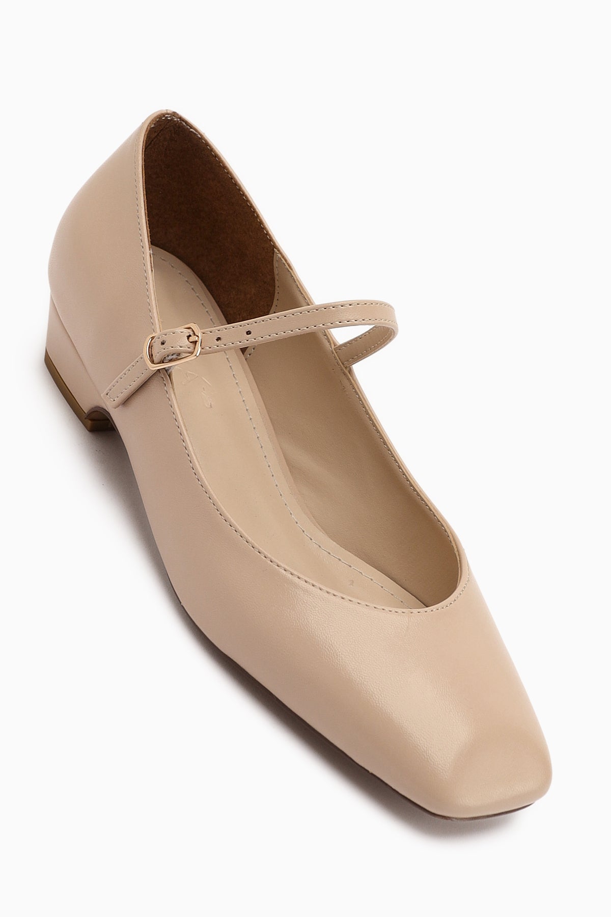 Yuphin Beige Low-Heeled Belted Women's High-Heeled Shoe