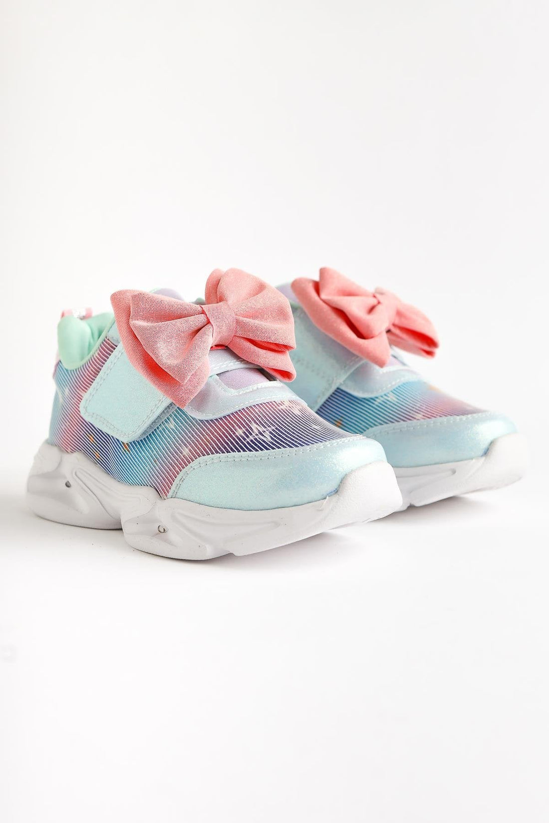 Gaia Turquoise Bow Detail Velcro Light-Up Kids' Athletic Shoe