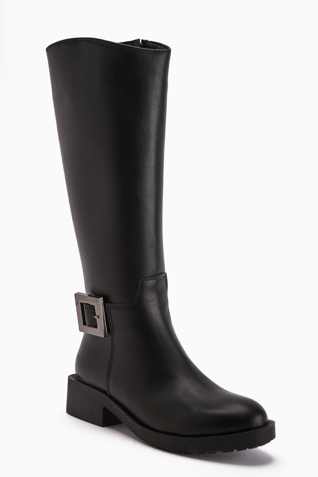 Becky – Black Buckle Platform Knee-High Boot (Women)