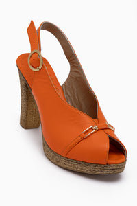 Bernis Genuine Leather Orange Buckled Platform Heeled Shoes Women’s