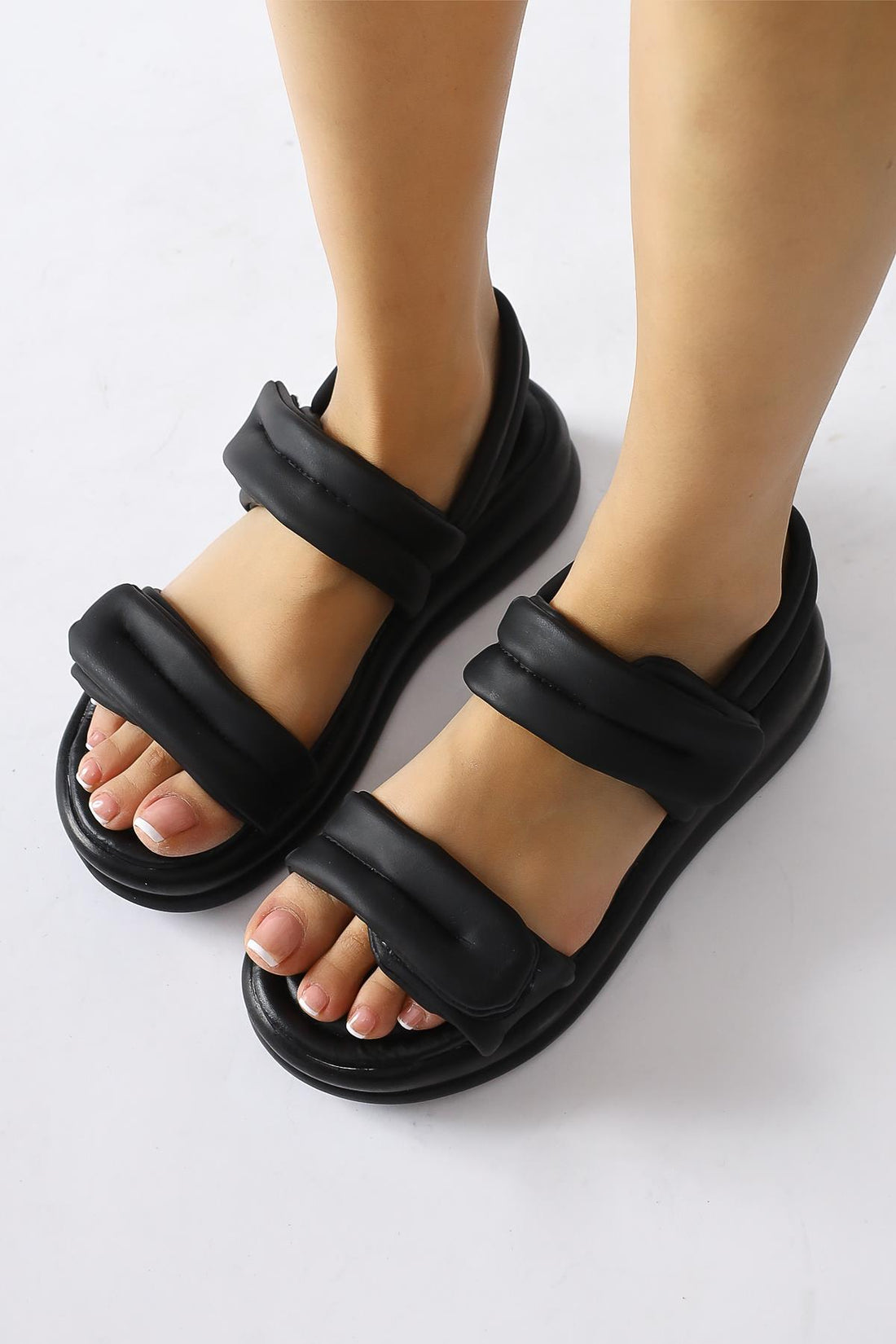 Rosella Black Fluffy Double-Strap Sandals