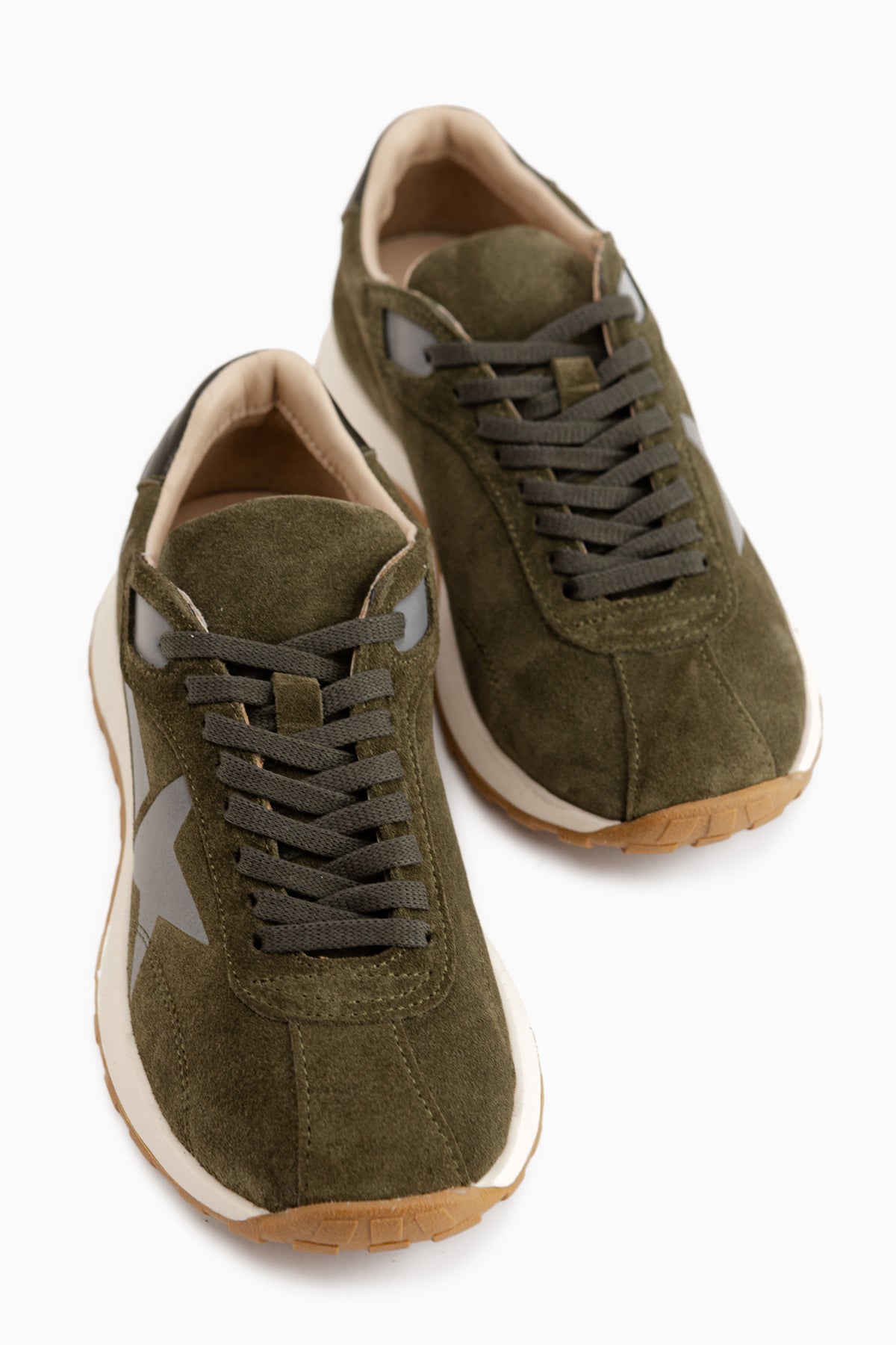 Polly Hakiki Deri Haki Süet Yıldız Detaylı Kadın Sneaker