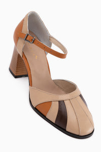 Hira Genuine Leather Tan Closed Toe Women’s Heeled Sandal