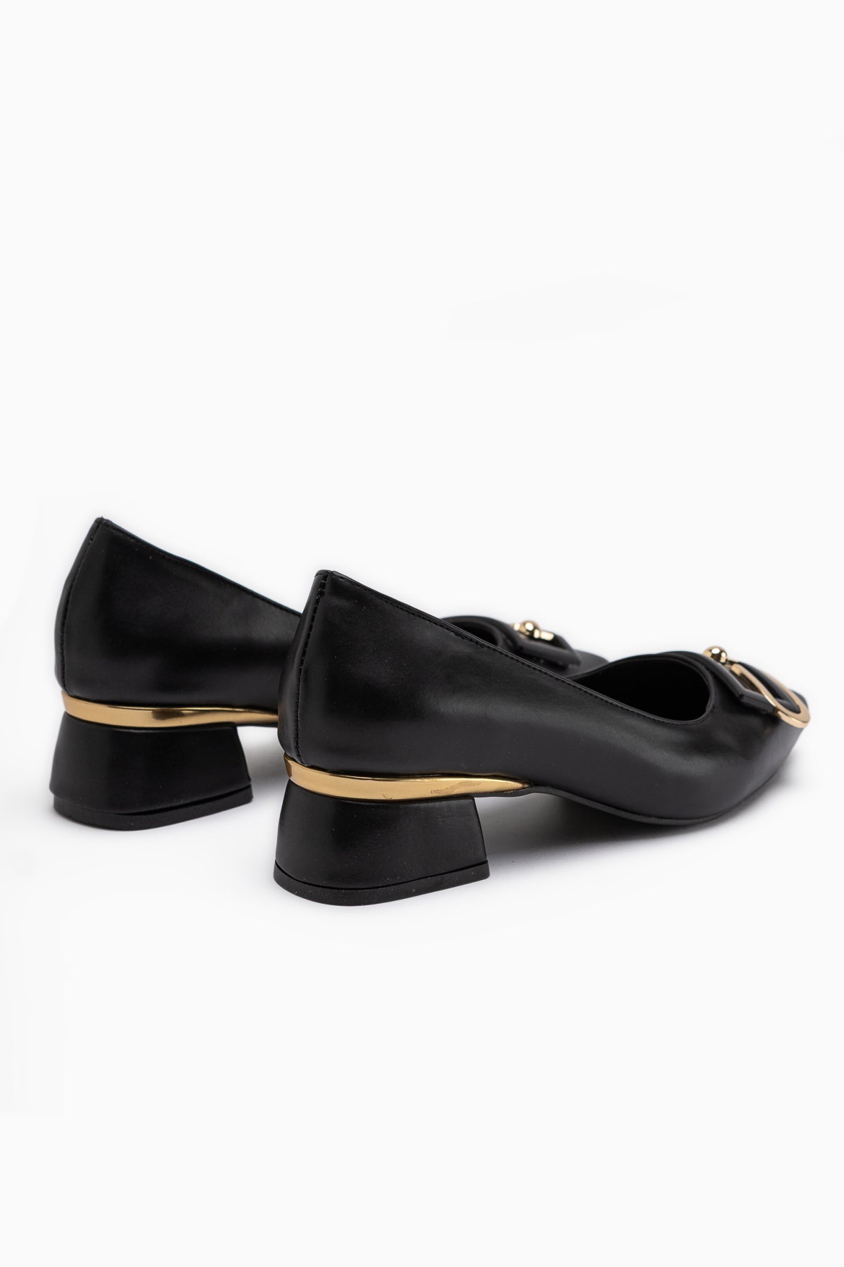 Briana Black Pointed Toe Buckle Detailed Women’s Daily Heeled Shoes