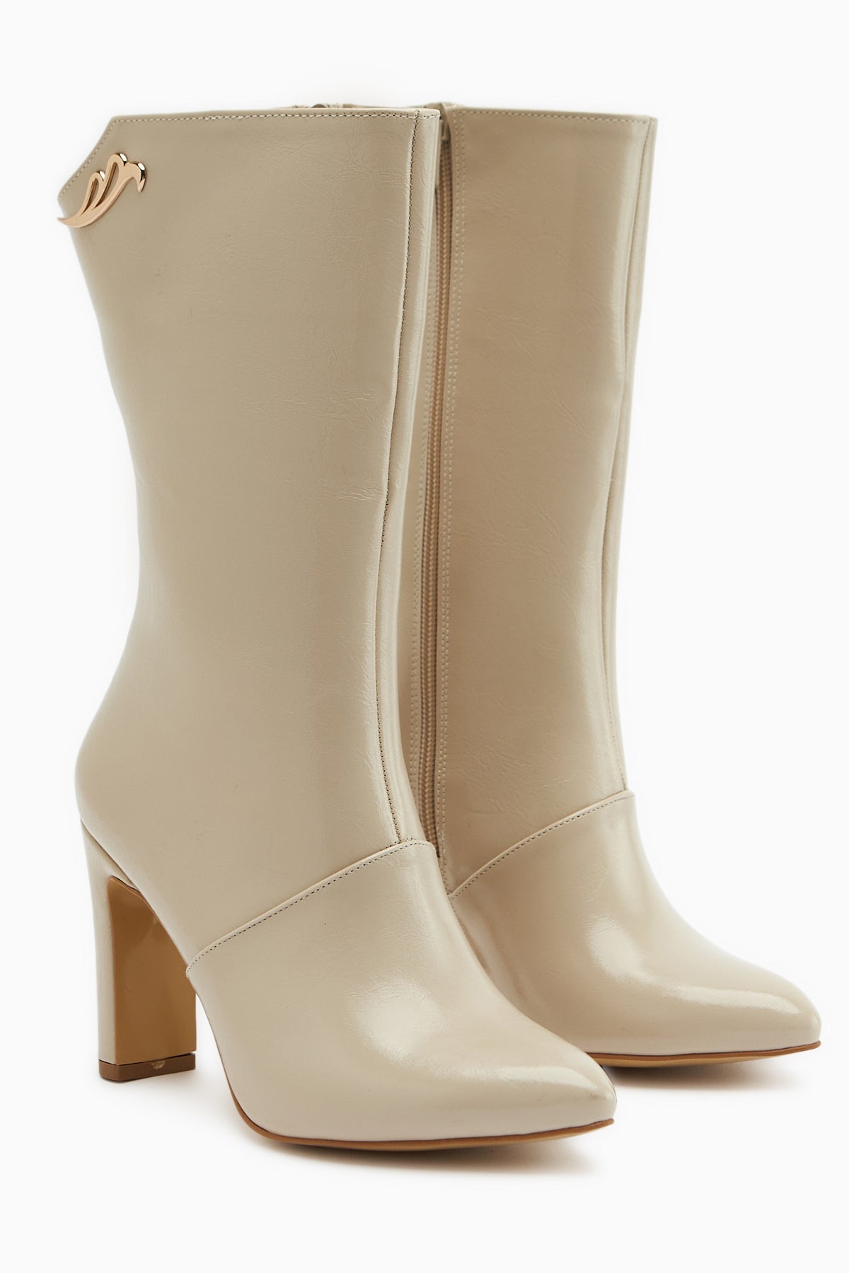 Aria – Beige Heeled Knee-High Boot (Women)