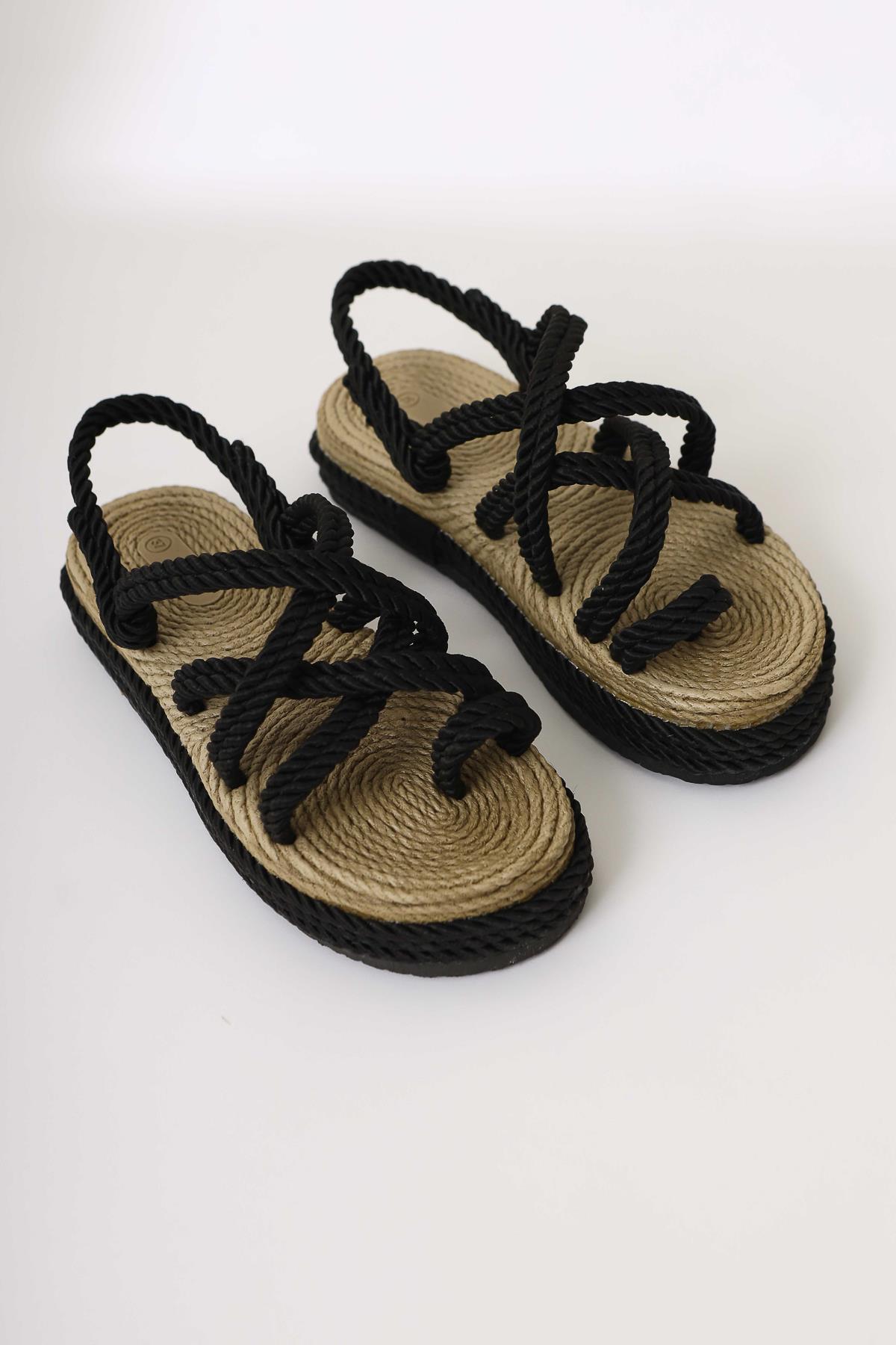 Spresa Black Thick Soled Rope Sandals