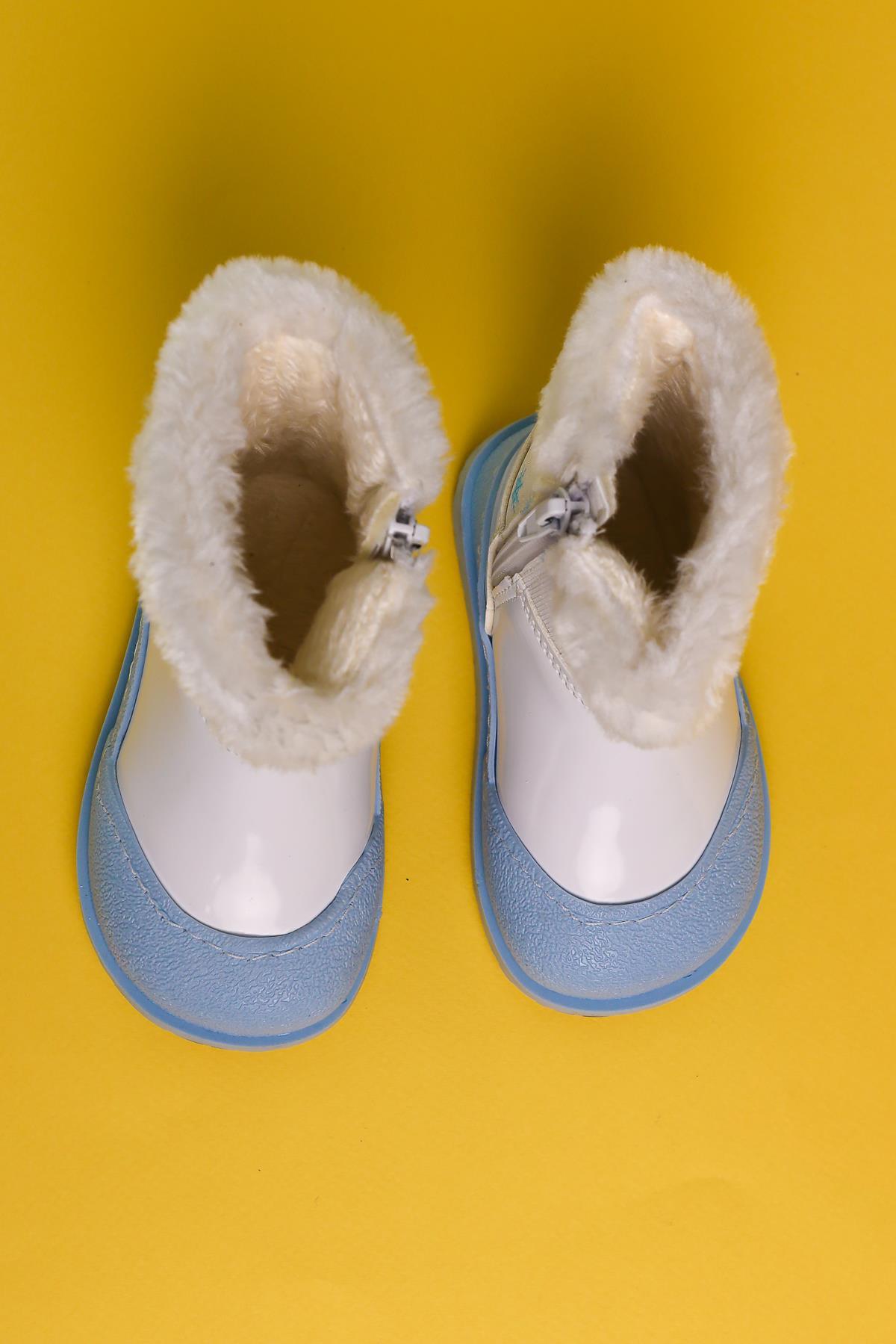 Elea White Striped Character Print Furry Lined Baby Boots