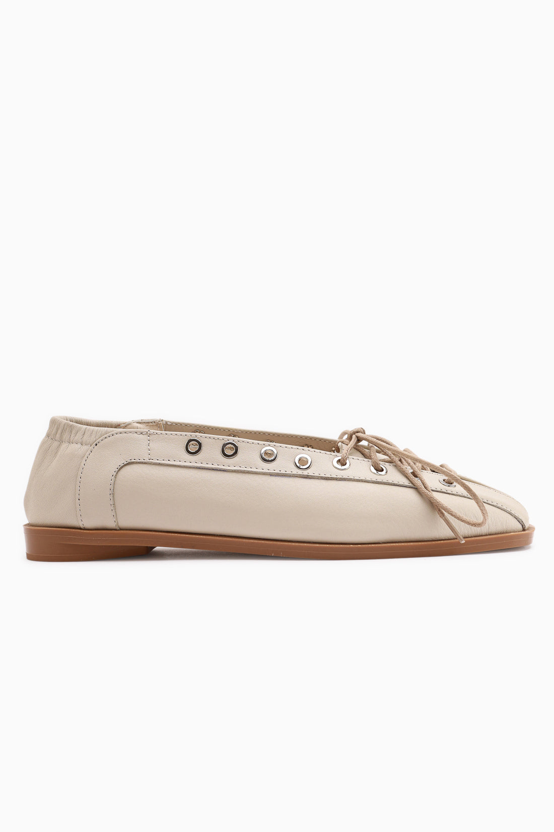 Genuine Leather Romy Beige Lace-Up Women’s Ballet Flats