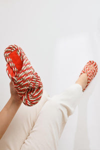 Leiya Red Cross-Strap Rope Slippers
