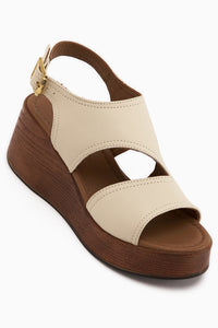 Olea Genuine Leather Beige Wedge Women’s Sandal