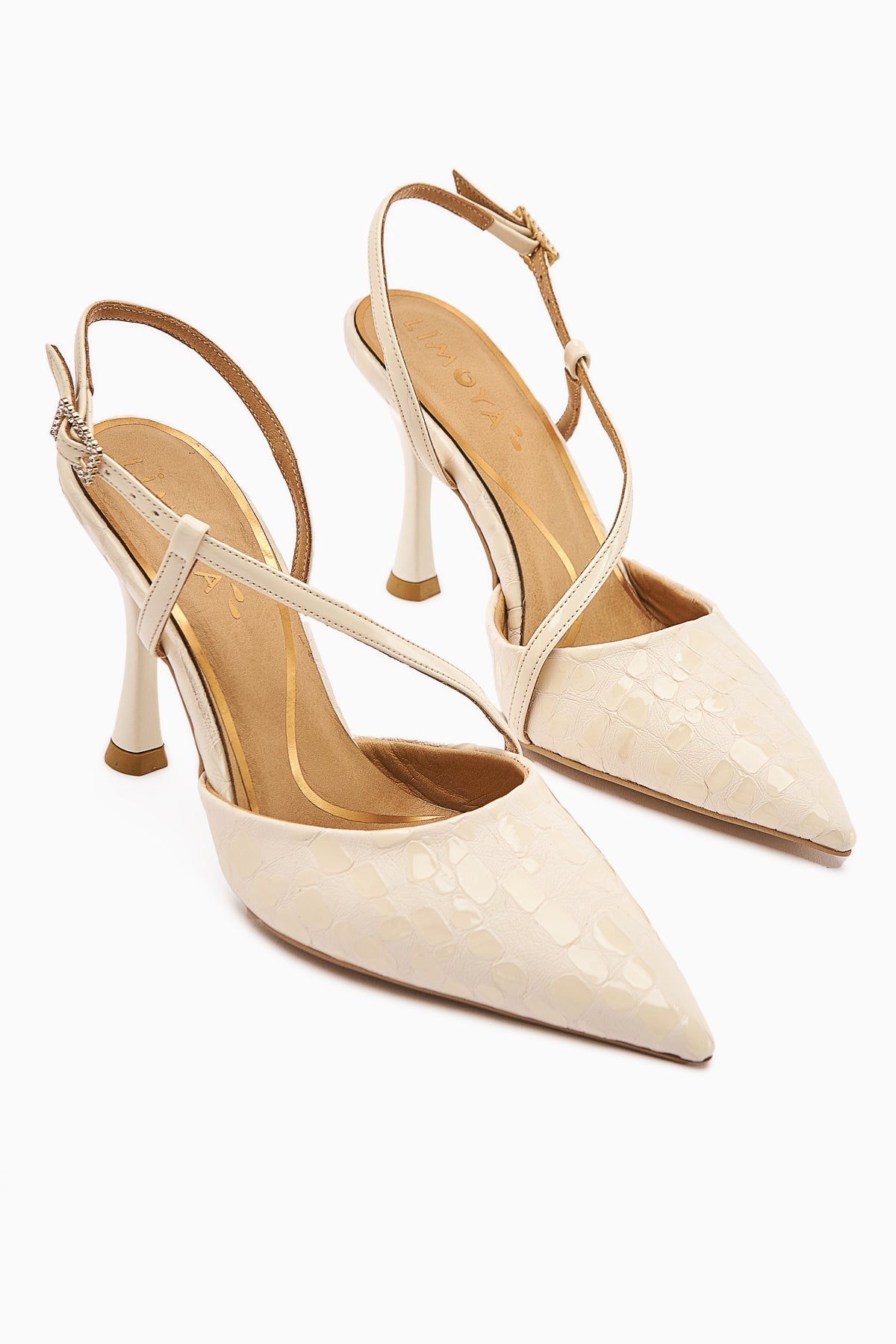 Sarah Genuine Leather – Beige Croc-Embossed Pointed-Toe Heeled Shoe (Women)