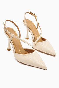 Sarah Genuine Leather – Beige Croc-Embossed Pointed-Toe Heeled Shoe (Women)