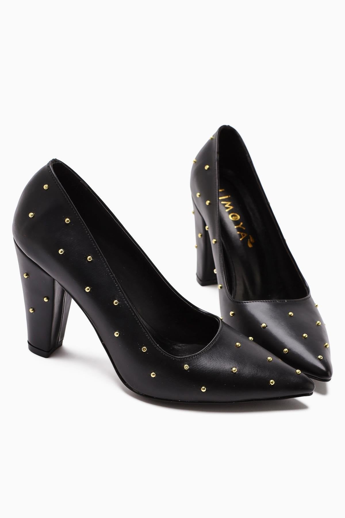 Audrey Black Pointed-Toe Studded Detail Heels