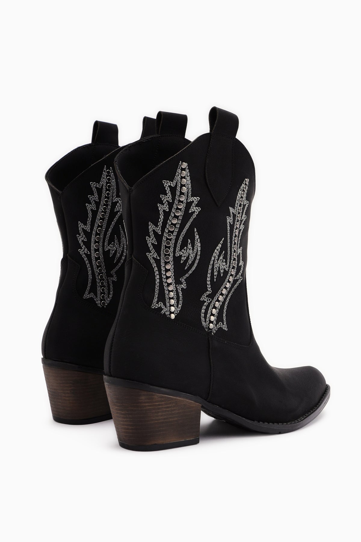 Fiza Black Pointed Toe Embroidered Studded Women’s Boots