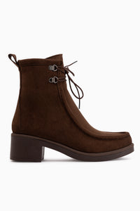 Joey Coffee Suede Lace-Up Chunky Heeled Women’s Boots