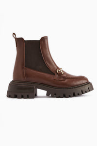Lemonie Tan Buckle Detailed Elastic Ankle Boots