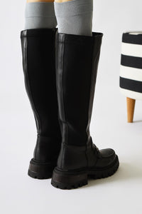 Meli Black Buckle-Detailed Neoprene Boots with Strap