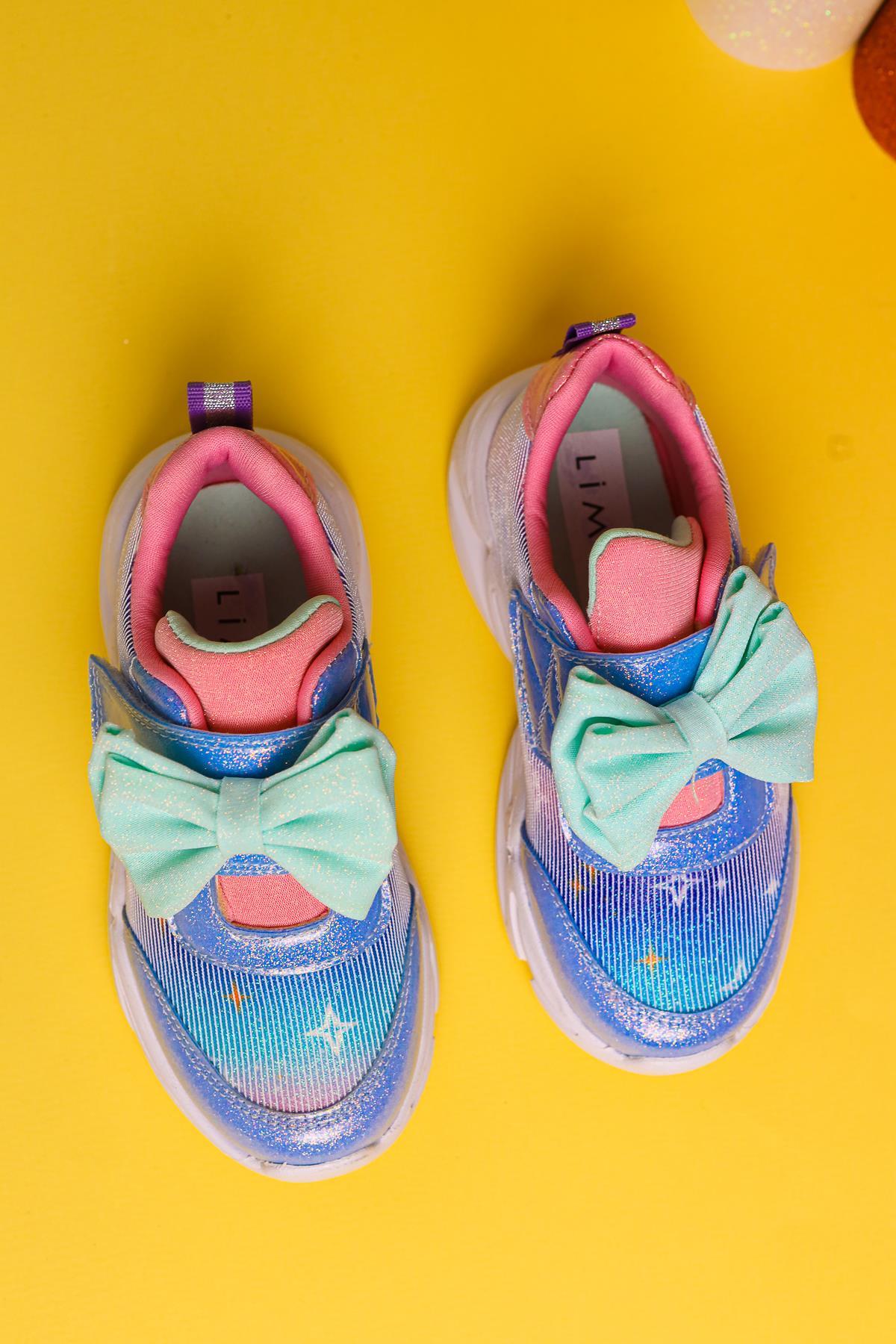 Gaia Blue Kids' Sport Shoes with Bow Detail and Light-Up Features