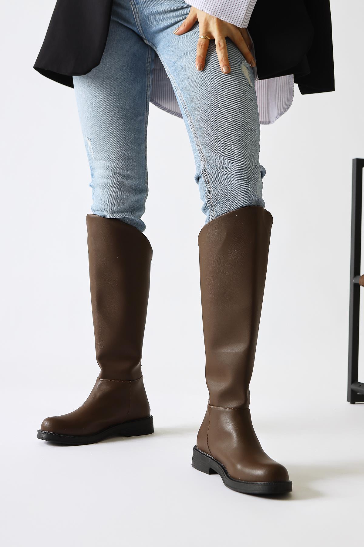 Gigi Brown Fur-Lined Foldable Back-Zip Boots