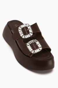 Daina Genuine Leather Brown Stone Women’s Slippers