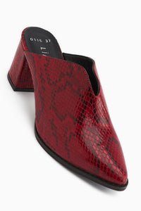 Rachel Genuine Leather Red Snake Pattern Women’s Heeled Slippers