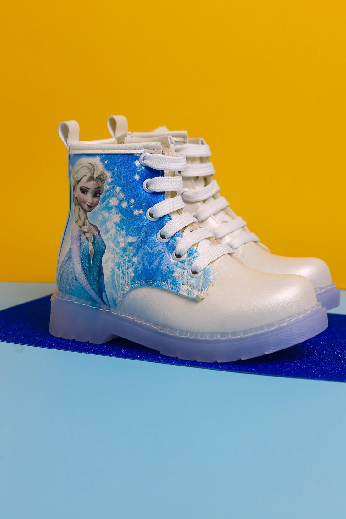 Fida Mother of Pearl Striped Character Print Lace-Up Light-Up Kids' Boots