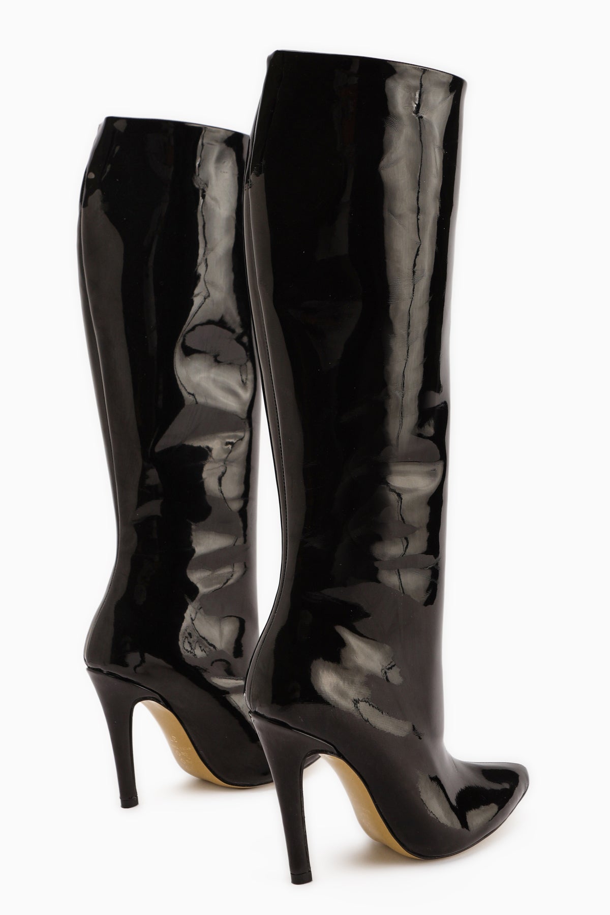 Sonita Black Patent Leather Slim Heel Women's Boot