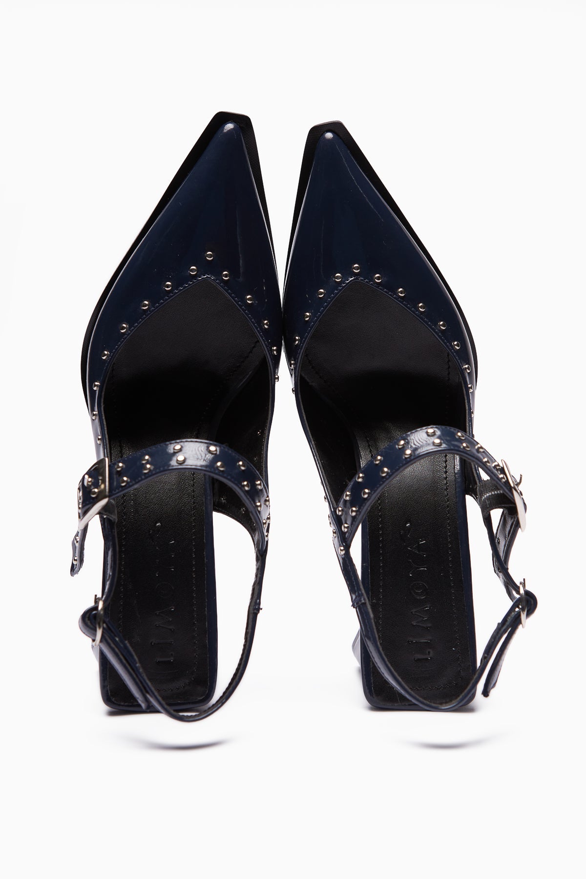 Nuria Navy Patent Leather Pointed Toe Strap Sandals for Women