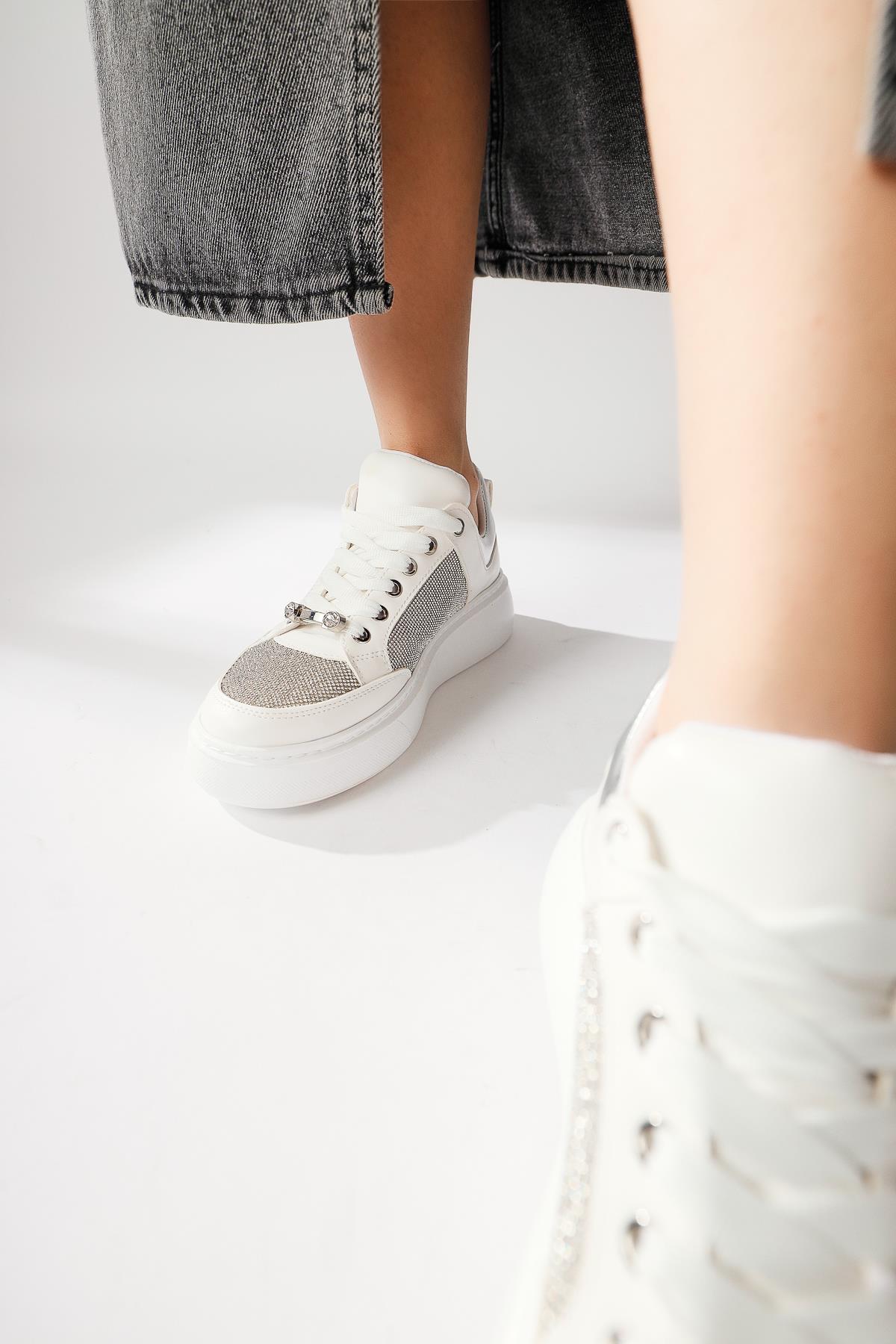 Sonnie White Thick-Sole Stone-Detailed Sneakers