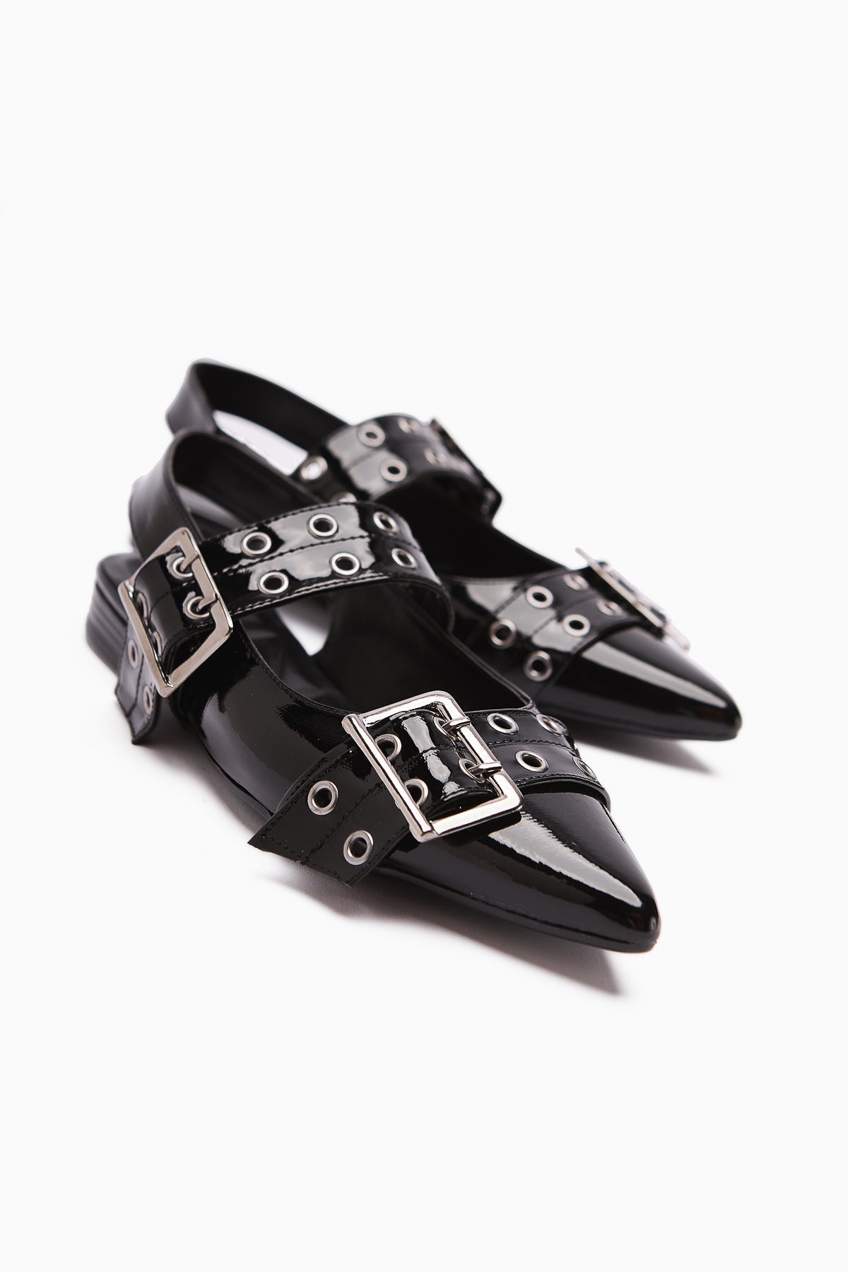 Davin Black Patent Belted Pointed Toe Women's Sandal