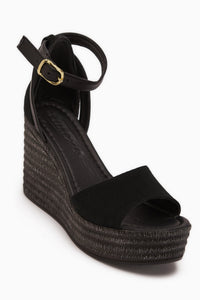 Moni Black Suede Wedge Ankle Strap Women’s Sandal