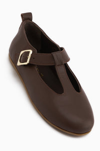 Genuine Leather Danni Brown Belted Women’s Ballet Flats