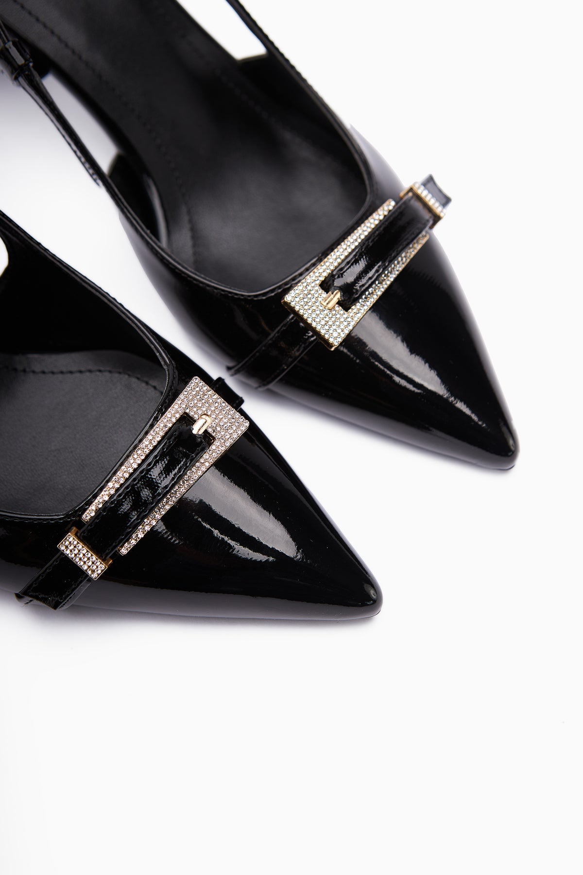 Mina Black Patent Buckled Pointed Toe Women’s Sandal